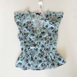 Vineyard Vines Light Blue Floral Ruffle Sleeveless Blouse